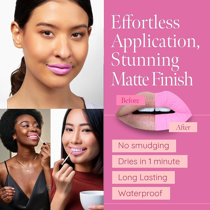 Aromi Matte Liquid Lipstick | Light Pink Lip Color for Women, Smudge Proof, Long-lasting, Waterproof, Vegan, Handmade (Baby Pink)