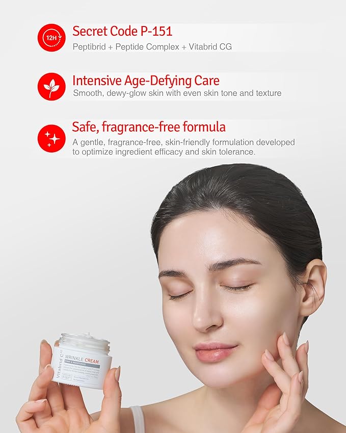 VITABRID C12 Wrinkle Cream - Age Defying Skin Recovery Moisturizer with Peptides, Vitamin C, Shea Butter - Wrinkle Repair Moisturizing Day & Night Skincare for Face and Neck - Fragrance Free, 1.69oz.
