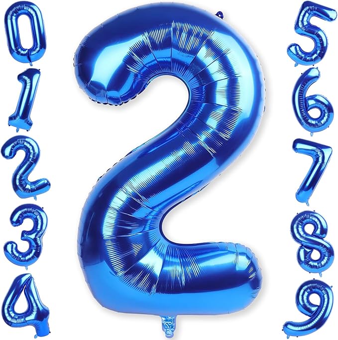 40 Inch Balloon Number 2 Navy Blue, Large Foil Dark Royal Blue Number Balloons Set 0-9, Self Inflating Digital 2 Helium Balloons for Boys 2nd Birthday Anniversary Baby Shower Party Decorations