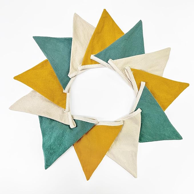 2 Sets of Yellow Green Nursery Garland Fabric Baby Banner 24Pcs Linen Triangle Pennant Flags Streamers for Baby Playroom Decor Kids Jungle Safari Golf Birthday Baby Shower Party Decorations