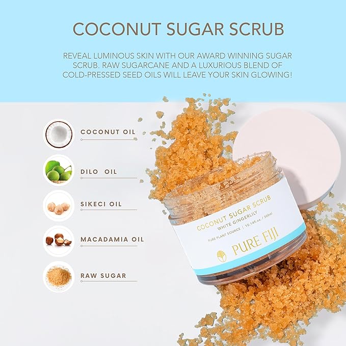 Pure Fiji Coconut Sugar Body Scrub, White Gingerlily (10.14 Oz /300ml)
