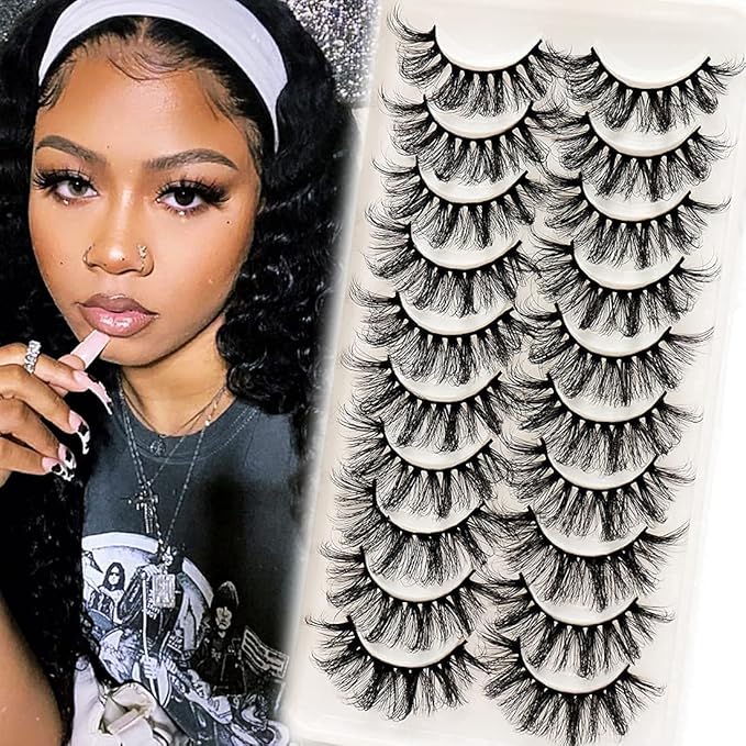 Veleasha Lashes Fluffy Wispy Faux Mink Eyelashes Criss-cross False Lashes 10 Pairs Pack Fake Eyelashes for Women (6D23)
