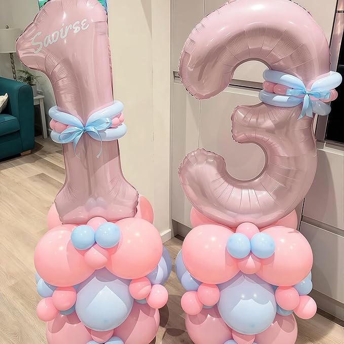 17th Birthday Balloons for Girls, 40'' Foil Self Inflating Dusty Light Baby Pink Number 17 Balloon, Pastel Blush Pink Big Helium Mylar 17 Balloon Number for Birthday Party Decor Anniversary Decoration