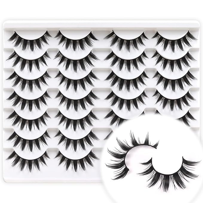 Veleasha Manga Lashes Spiky Natural Eyelashes Cosplay Anime False Eyelashes 14 Pairs 3D Lightweight 8-15mm Cotton Band Soft 100% Handmade Fairy Manhua Lashes (3D11)