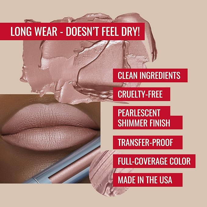 Runway Rogue ‘Soft Light’ Dark-Pink Pearl Glam Shimmer Long Wear Liquid Lipstick Bundle with ‘Trendsetter’ Soft-Mocha Designer Liner Lip Liner