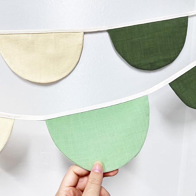 2 Sets of Sage Green Half Round Banner 18Pcs Nursery Garland Flags Olive Green Fabric Semicircle Streamers for Baby's Room Decor Kids Jungle Safari Summer Birthday Baby Shower Boho Party Decorations