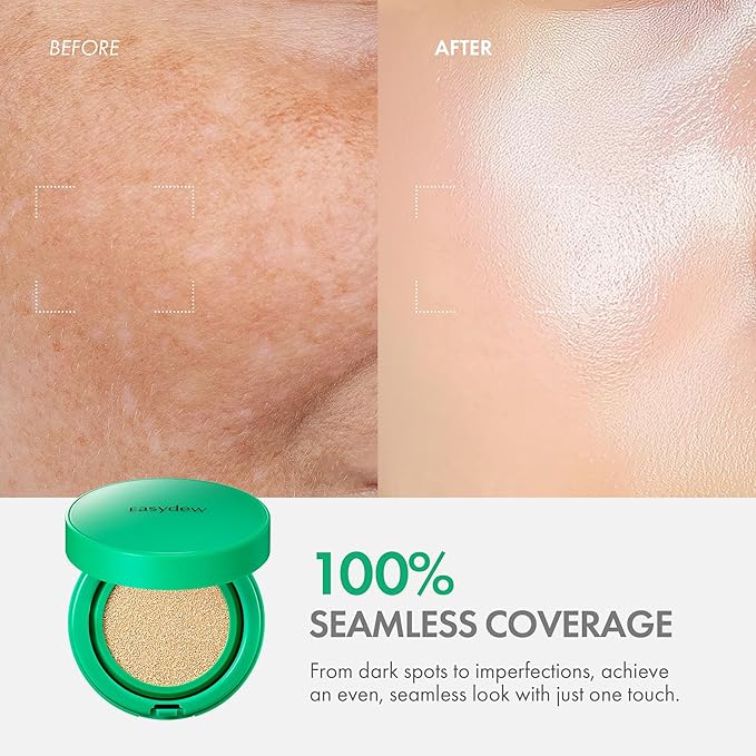 Easydew Mela B Toning Ampoule Cushion - 3-in-1 Age-Defying Sun Shield Full Coverage Cushion Foundation with Niacinamide & Hyaluron-Vital C - Face Makeup Korean Skin Care 0.45 oz (#17 Ivory)