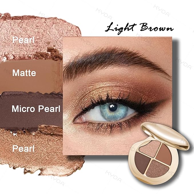 KYDA 4 Colors Eyeshadow Palette, Neutral Matte Eyeshadow, Pearl Metallic Glitter Makeup Palette, High Pigment Pressed Powder Eye Makeup for Old Women, Lasting Blendable Brown Eyes Shadow, Light Brown