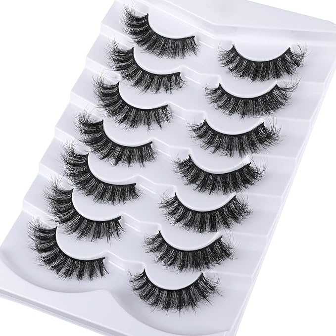 8D Fluffy Wispy Lashes False Eyelashes Cat Eye Lashes Faux Mink Lashes Natural Look That Look Like Extensions Pestañas Postizas D Curl Lash Strips 7 Pairs Pack