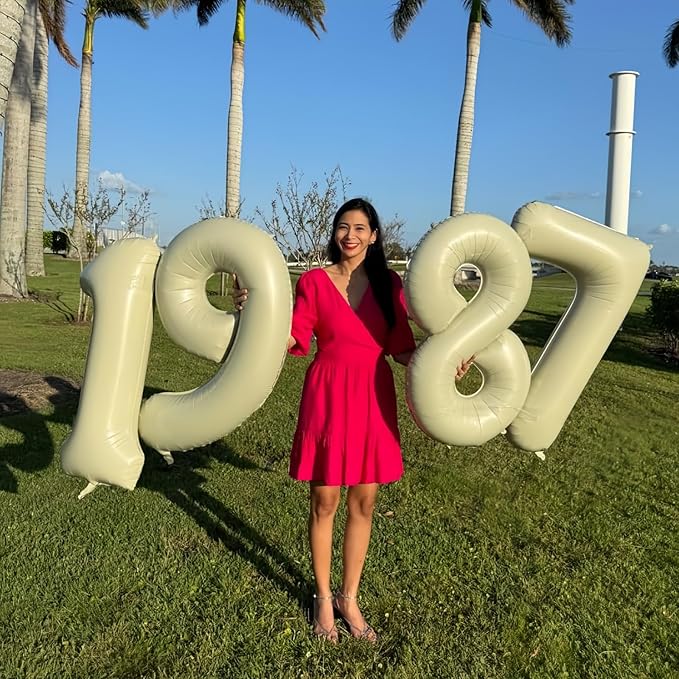 40 Inch Balloon Number 9 Beige, Large Cream Foil Number Balloons Set 0-9, Nude Neutral Digital 9 Helium Balloons for Girls Boys Men Women 9th Birthday Anniversary Graduation Christmas Party Decoration