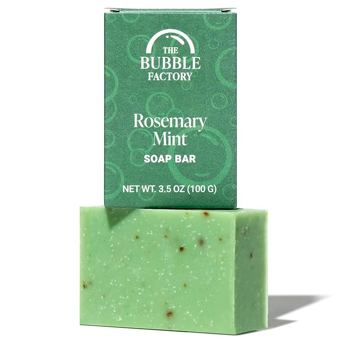 The Bubble Factory Handmade Soap, All Natural Soap for Women & Men, Hand, Bath & Body Natural Bar Soap, Vegan, Palm Oil Free, Made in USA with Shea Butter + Essential Oils, Rosemary Mint, Single