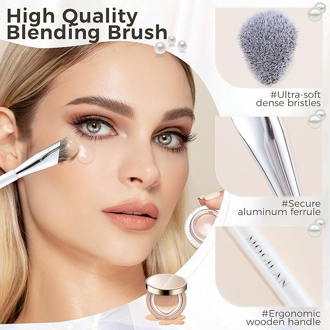Angled Concealer Brush with Protective Cover – Professional Makeup Brush for Under Eye Concealer, Nose Contour, Blending & Foundation, Soft Synthetic Bristles for Sensitive Skin(White)