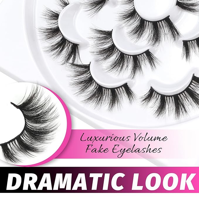 Veleasha Lashes 5D Faux Mink Cat Eye Lashes - Handmade Wispy Fluffy Luxurious Eyelashes - Natural Look Volume Spike - 7 Pairs Pack (808)