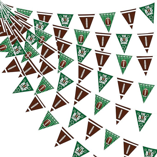 32Ft Football Pennant Banner - Green & Brown Triangle Flag Bunting Garland Streamers for Football Birthday, Baby Shower, Game Day & Sport Party Decor