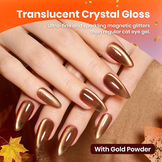 beetles Gel Polish Golden Mirage Cat Eye Gel Nail Polish Set - 6 Colors Pink Red Brown Green Blue Glitter Fall Gel Nail Kit, Magnetic Shine Soak Off UV Gel for Salon DIY Manicure Gift for Women