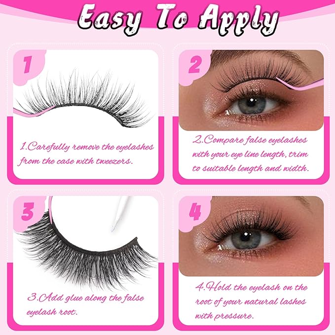 Veleasha Lashes 5D Faux Mink Lashes 100% Handmade Fluffy Fake Eyelashes C Curl Lightweight Wispy False Eyelashes Luxurious Soft Lashes 5 Pairs Pack (5D32)