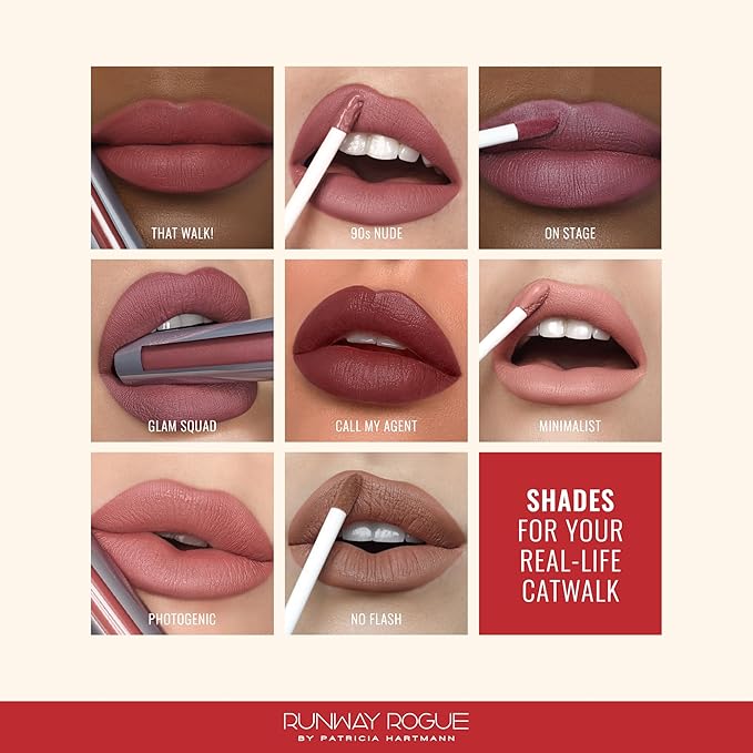 Runway Rogue Velvet Glam Liquid Lipstick, Almost-Matte Burgundy Blackberry Lipstick, ‘Call My Agent’