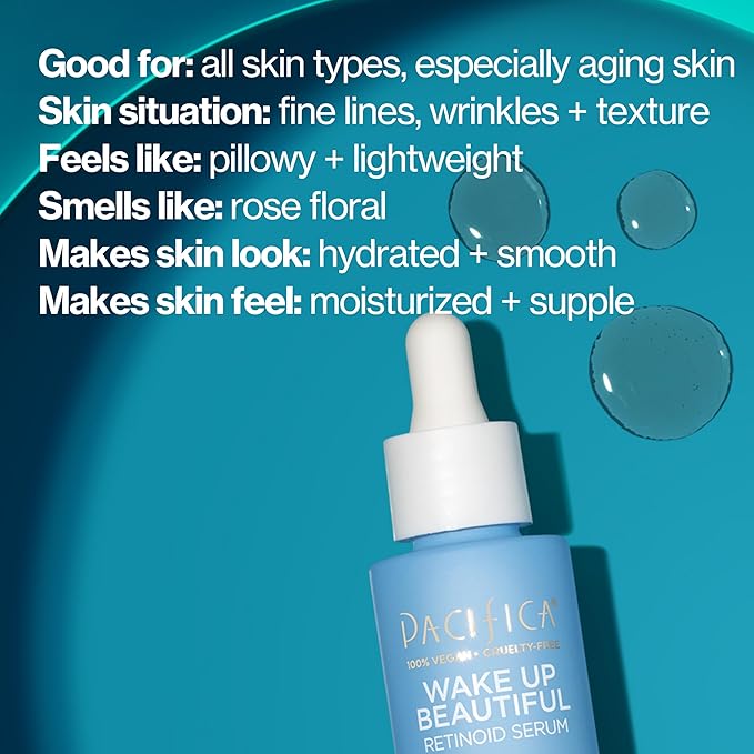 Pacifica Retinol Serum for Face - Wake Up Beautiful Retinoid Night Face Serum - Anti-Aging Skin Care & Skin Brightening - Retinol, Collagen & Antioxidants Vegan & Cruelty-Free Dermatologist Tested