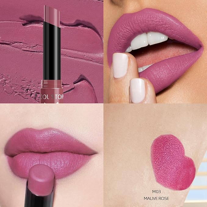 COOL STORY Matte Lipstick Lightweight Blurring Formula with High Impact Pigment, Long-lasting, 0.07 oz (Mauve Rose)