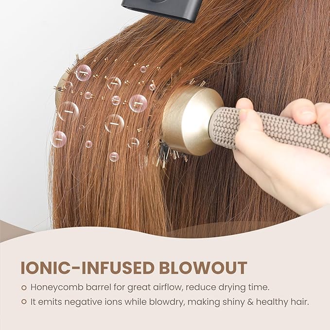 AIMIKE Round Brush for Blow Out, Medium Round Hair Brush Nano Thermal Ceramic & Ionic Tech, for Blow Drying & Styling, Curling and Shine - 2.9 inch Barrel w/Boar Bristles