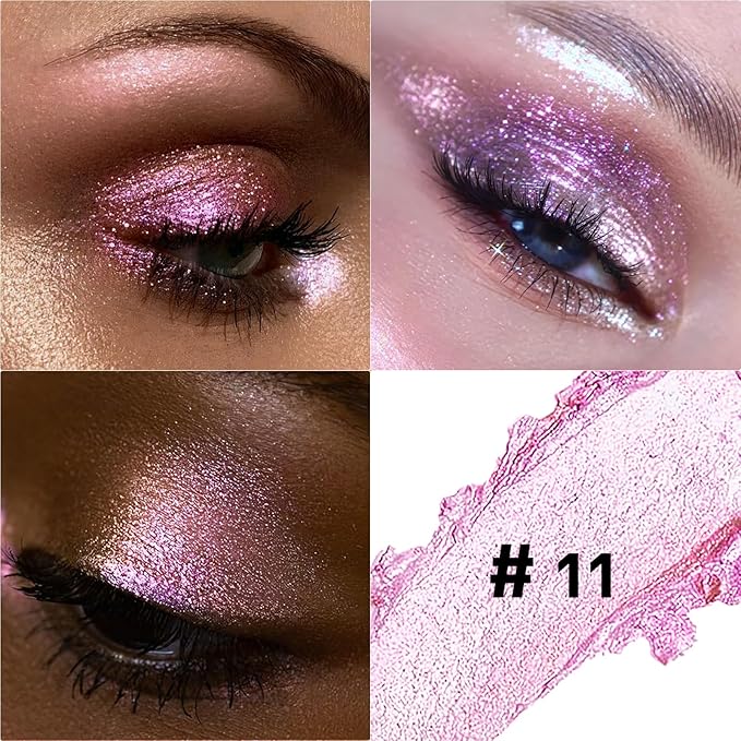 Glitter Eyeshadow Stick Metallic Chrome Finish, Shimmer Cream Eye Shadow Stick Long Lasting Holographic Color Sparkle Multi-Use Eye Brightener Highlighter Makeup Blendable Eyeliner Pencil, 11#
