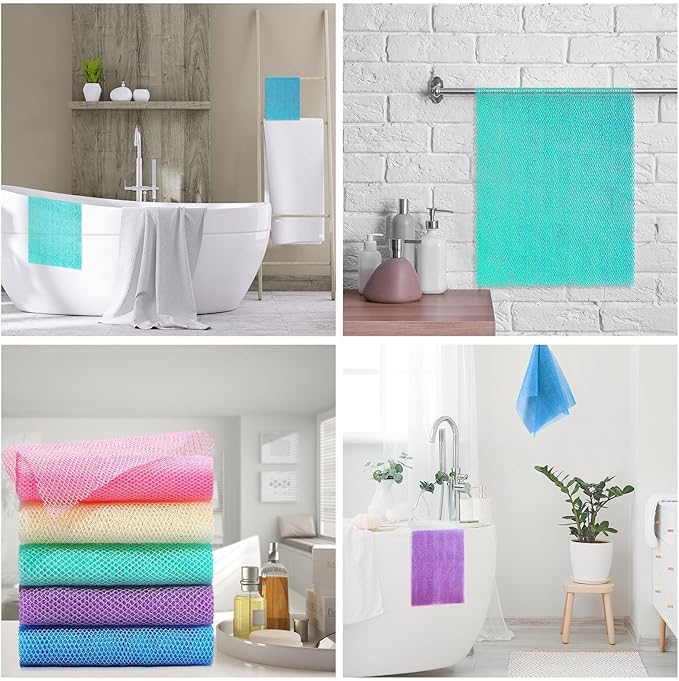 UJFQBH 5 Pieces African Bath Sponge African Net Long Net Bath Sponge Exfoliating Shower Body Scrubber Back Scrubber Skin Smoother,Great for Daily Use (Purple, Pink, Green, Blue, White)
