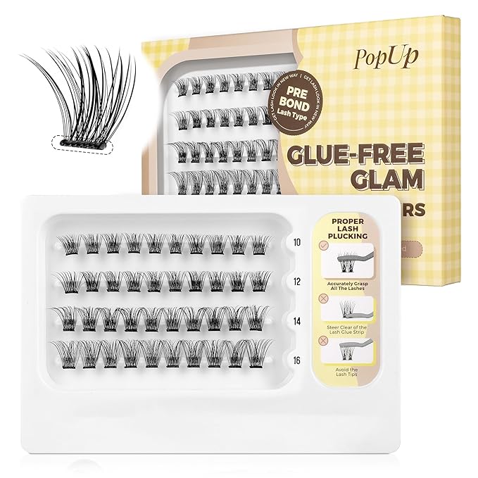 PopUp Self Adhesive Eyelashes Clusters, Press On Lashes Pre Glued Eyelash Extension Kit with Lash Tweezer,10-16mm No Glue No Remover Needed Self Adhesive Lashes Clusters 703