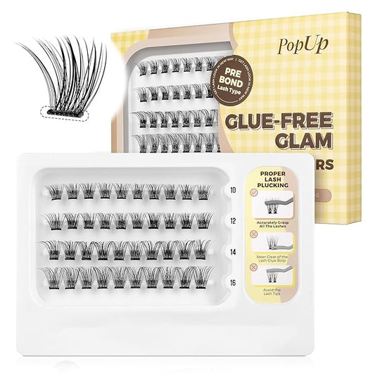 PopUp Self Adhesive Eyelashes Clusters, Press On Lashes Pre Glued Eyelash Extension Kit with Lash Tweezer,10-16mm No Glue No Remover Needed Self Adhesive Lashes Clusters 703