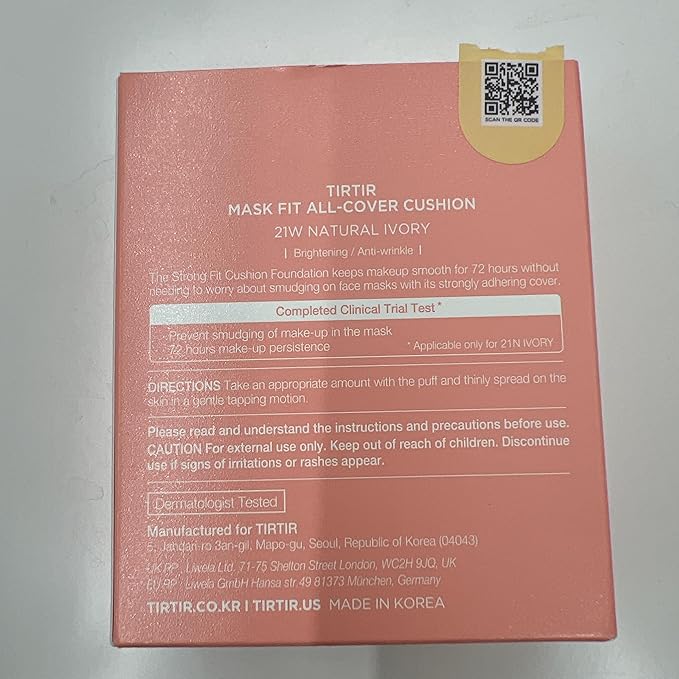 TIRTIR Mask Fit All Cover Pink Cushion Foundation | High coverage, Velvety Matte Finish, Lightweight, Flawless, Corrects Redness, Korean Cushion (#21W Natural Ivory, Full Size, 0.63 Fl Oz)