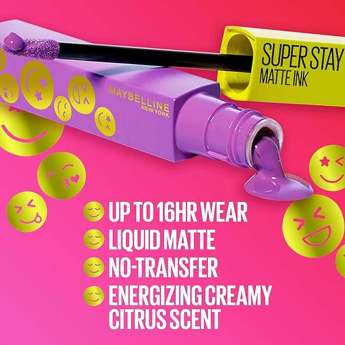 Maybelline Super Stay Matte Ink Liquid Lip Color, Moodmakers Lipstick Collection, Long Lasting, Transfer Proof Lip Makeup, Reviver, Plum, 1 Count