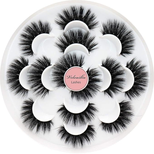 Veleasha Lashes 5D Faux Mink Lashes Fluffy False Eyelashes Volume Eye Lashes Wispy Fake Lashes Eyelashes Dramatic Look 7 Pairs Luxurious Handmade Fake Eyelashes Pack (5D01)