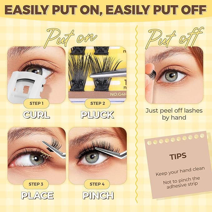 PopUp Self Adhesive Eyelashes Clusters, Press On Lashes Pre Glued Eyelash Extension Kit with Lash Tweezer,10-16mm No Glue No Remover Needed Self Adhesive Lashes Clusters NM03-D