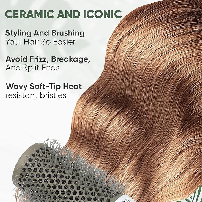 Round Brush, 45 mm/1.7 Inch Barrel with 2 Clips – Round Hair Brush with Flexible Nylon 66 Bristles Nano Ionic Heat Resistant Tech for Professional Curling, Styling & Shining Texture