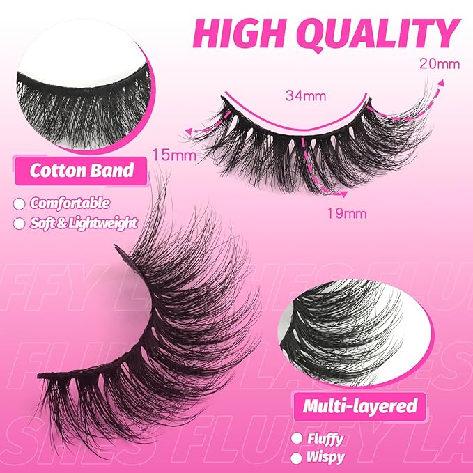 Veleasha Lashes 5D Faux Mink Lashes False Eyelashes Handmade Cat Eye Lashes Wispy Fluffy Fake Lashes Lightweight Eyelashes Luxurious Volume Fake Eyelashes 7 Pairs Pack (804)