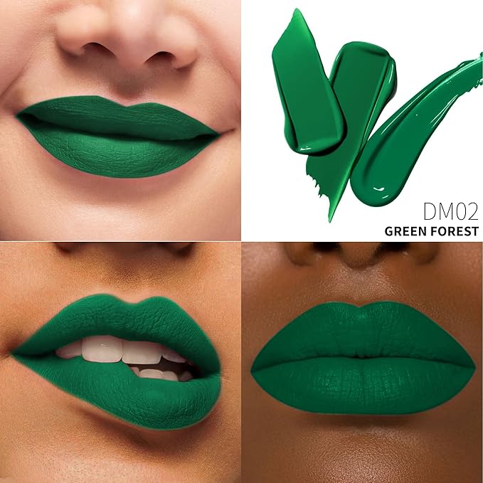 Green Lipstick Matte for Women, Superstay Long Lasting Lipstick Smudgeproof Liquid Lipsticks, Cruelty Free Lip Makeup (DM02 Green Forest)