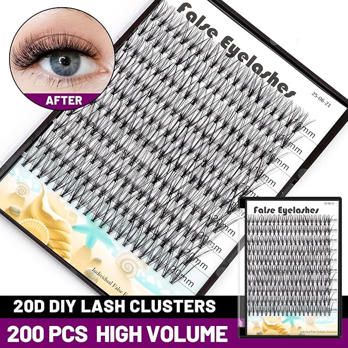 20D Cluster Eyelashes Mixed10-12-14mm/11-13-15mm/12-14-16mm/16-18-20mm Individual False Eyelashes Thickness 0.07mm D Curl Makeup Volume Eye Lashes 200 PCS (16-18-20mm)