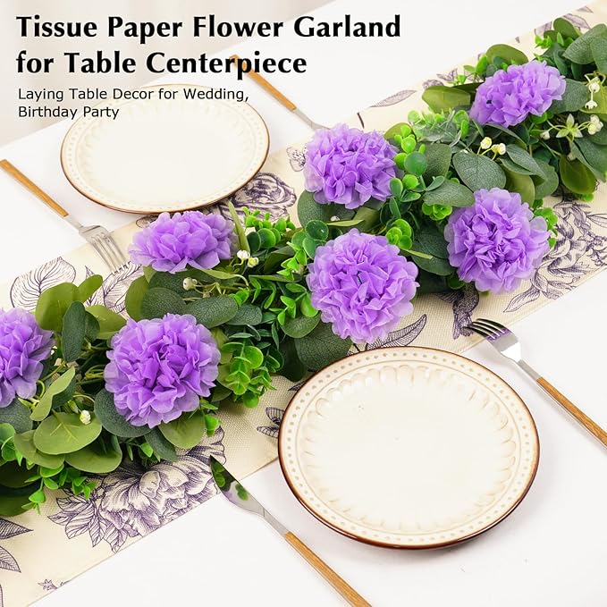 Tissue Paper Pom Pom Garland Hanging Paper Flower Decorations for Wedding Baby Shower Engagement Garden Tea Party Bridal Shower Spring Summer Wall Decor Nursery Arch Backdrop