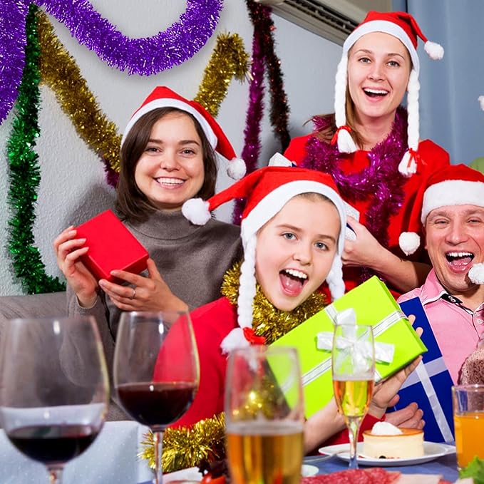 25 Feet Christmas Foil Fringe Banner Metallic Tassle Garland Metallic Backdrop Parade Floats Shiny Hanging Ceiling, Valentine's, Wedding, New Year Party Decorations(4" x 25', Purple)