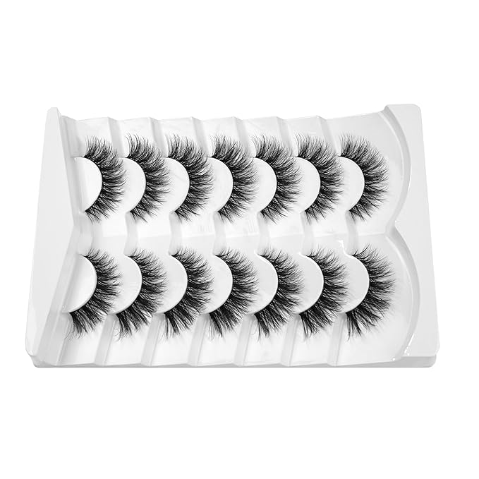 3D Clear Band Lashes 15mm Natural Soft Faux Mink Lashes C Curl Cat Eye Wispy Fake Eyelashes Reusable False EyeLashes 7 Pairs (No.212)