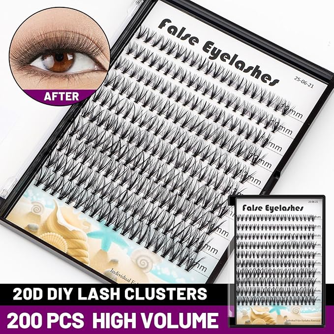20D Cluster Eyelashes Mixed10-12-14mm/11-13-15mm/12-14-16mm/16-18-20mm Individual False Eyelashes Thickness 0.07mm D Curl Makeup Volume Eye Lashes 200 PCS (10-12-14mm)