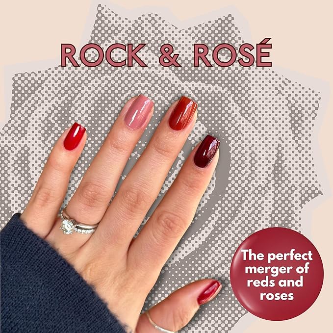 Eternal Red Nail Polish Set for Women (ROCK & ROSE) - Pink Nail Polish Set for Girls - Long Lasting & Quick Dry Fingernail Polish Kit for Home DIY Manicure & Pedicure - Made in USA, 13.5mL (Set of 4)