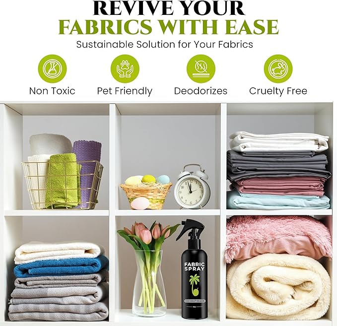 605Products Linen & Fabric Spray - Home Fragrance Freshener for Bedding & Laundry, Natural Deodorizer with Essential Oils - Coconut Beach (10oz)