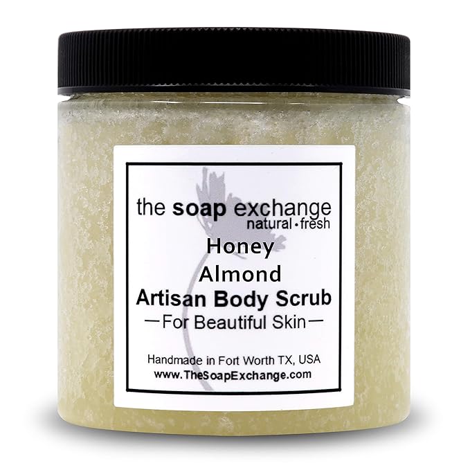 The Soap Exchange Sugar Body Scrub - Honey Almond Scent - Hand Crafted 16 fl oz / 480 ml Natural Artisan Skin Care, Shea Butter, Exfoliate, Moisturize, & Protect. Made in the USA.