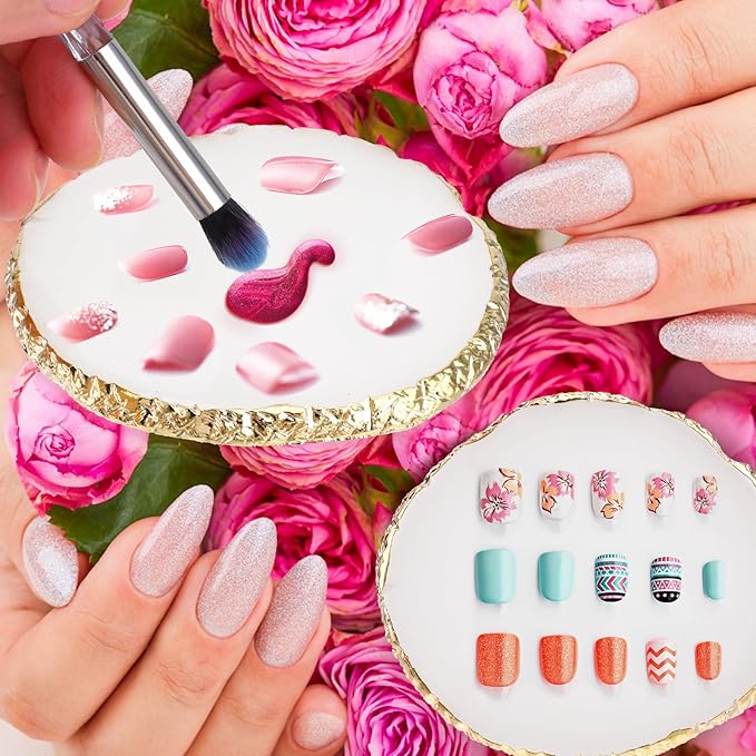 Ouligay Resin Art Palette Makeup Mixing Palette Gold Edge Nail Art Tool Gel Design Nail Art Makeup Mixing Tray DIY (White)