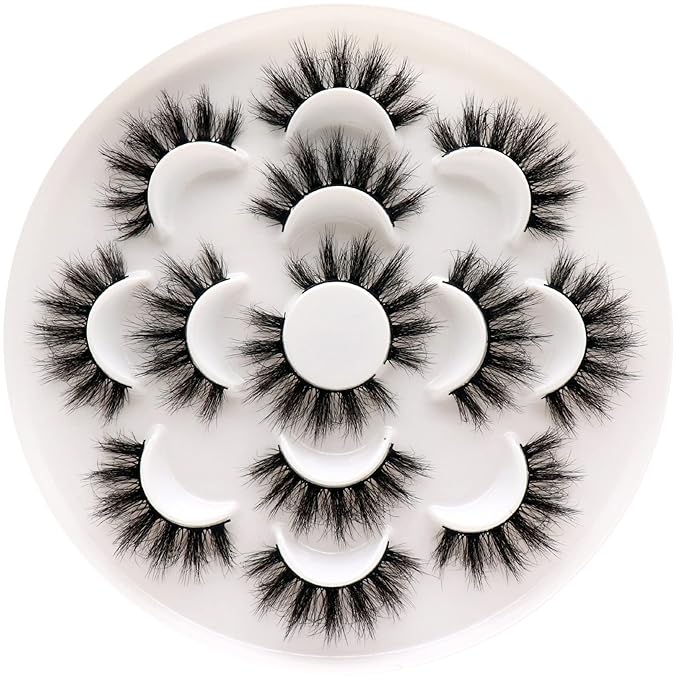 Veleasha Lashes 5D Faux Mink Lashes False Eyelashes Handmade Dramatic Eye Lashes Wispy Fluffy Fake Lashes Spike Eyelashes Luxurious Volume 18mm Fake Eyelashes 7 Pairs Pack (3D07)