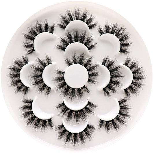 Veleasha Lashes 5D Faux Mink Lashes False Eyelashes Handmade Dramatic Eye Lashes Wispy Fluffy Fake Lashes Spike Eyelashes Luxurious Volume 18mm Fake Eyelashes 7 Pairs Pack (3D07)