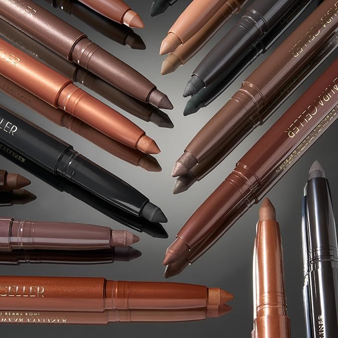 LAURA GELLER NEW YORK Kajal Longwear Kohl Eyeliner Pencil Duo - Dark Brown & Smoky Amethyst - Caffeine and Vitamin E - Smooth & Blendable Liner - Built-In Sharpener