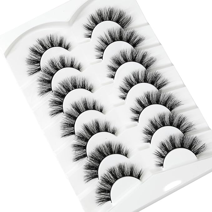 3D Clear Band Lashes 14mm Natural Soft Faux Mink Lashes C/D Curl Cat Eye Wispy Fake Eyelashes Short Cross Reusable False EyeLashes 7 Pairs (No.368)