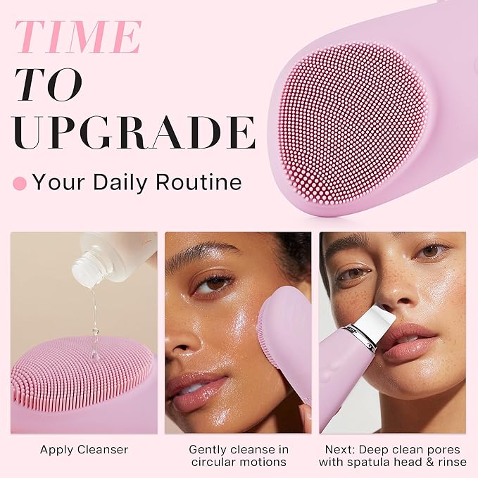 VRAIKO PorePure Silicone Face Scrubber | 2-in-1 Facial Cleansing Brush & Skin Spatula Duo | Blackhead Remover Pore Cleaner for Face & Nose | IPX7 Waterproof Exfoliating Massager Deep Cleansing