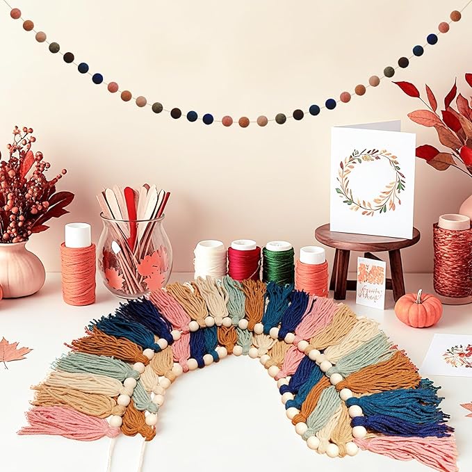 2pcs Longer Fall Tassel Garland, Pom Pom Tassel, Felt Ball Garland, Thanksgiving Wall Hanging Party Decorative Banner Pastel, Home Decoration Wedding Birthday Baby Shower